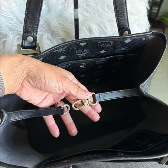 MCM Black Visetos Logo Tote